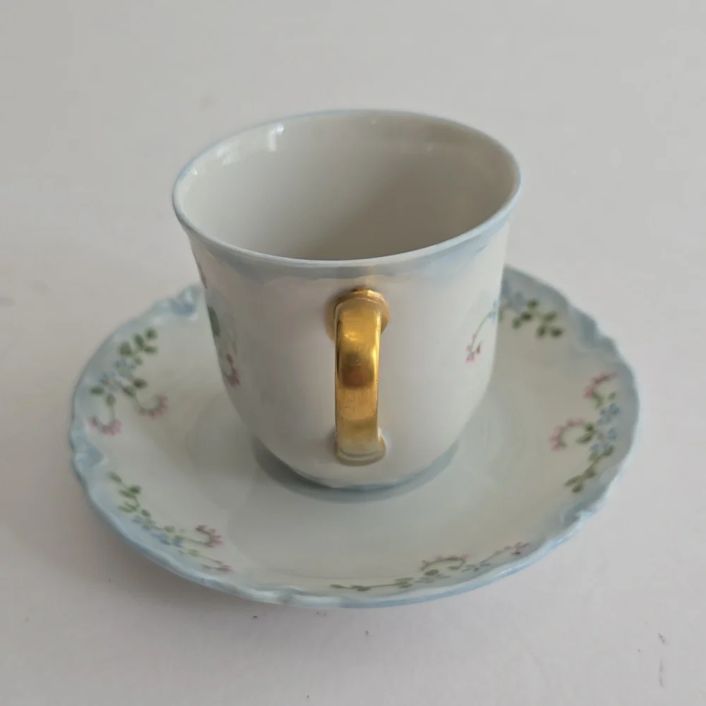 Vintage Set Of 2 Demitasse Cup Saucer Bavaria Hutschenreuther China "Blue Rock" - Picture 2 of 11